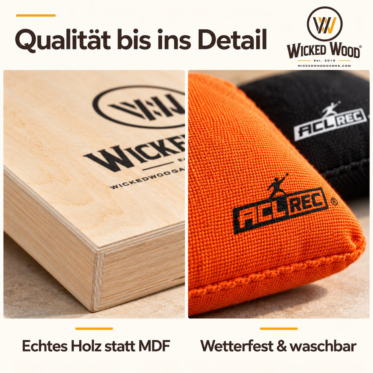 Cornhole Starter Bundle 90x60 – Tableros lacados, bolsa de transporte, tote bag y koozie – Wicked Wood Games