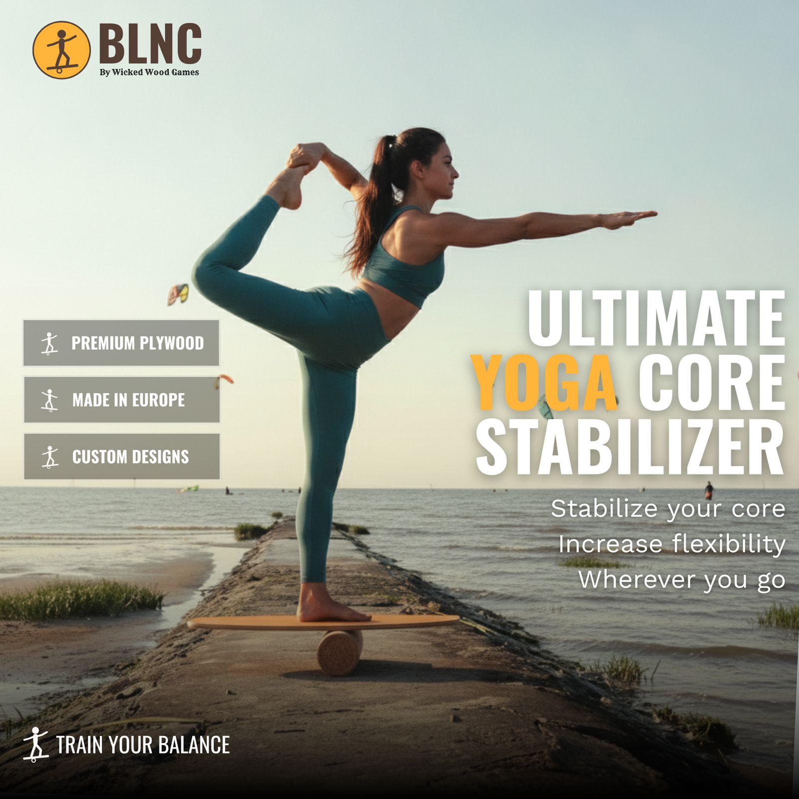 BLNC Trick Balance Board - Go Fishing - Yoga Core Stabilizer