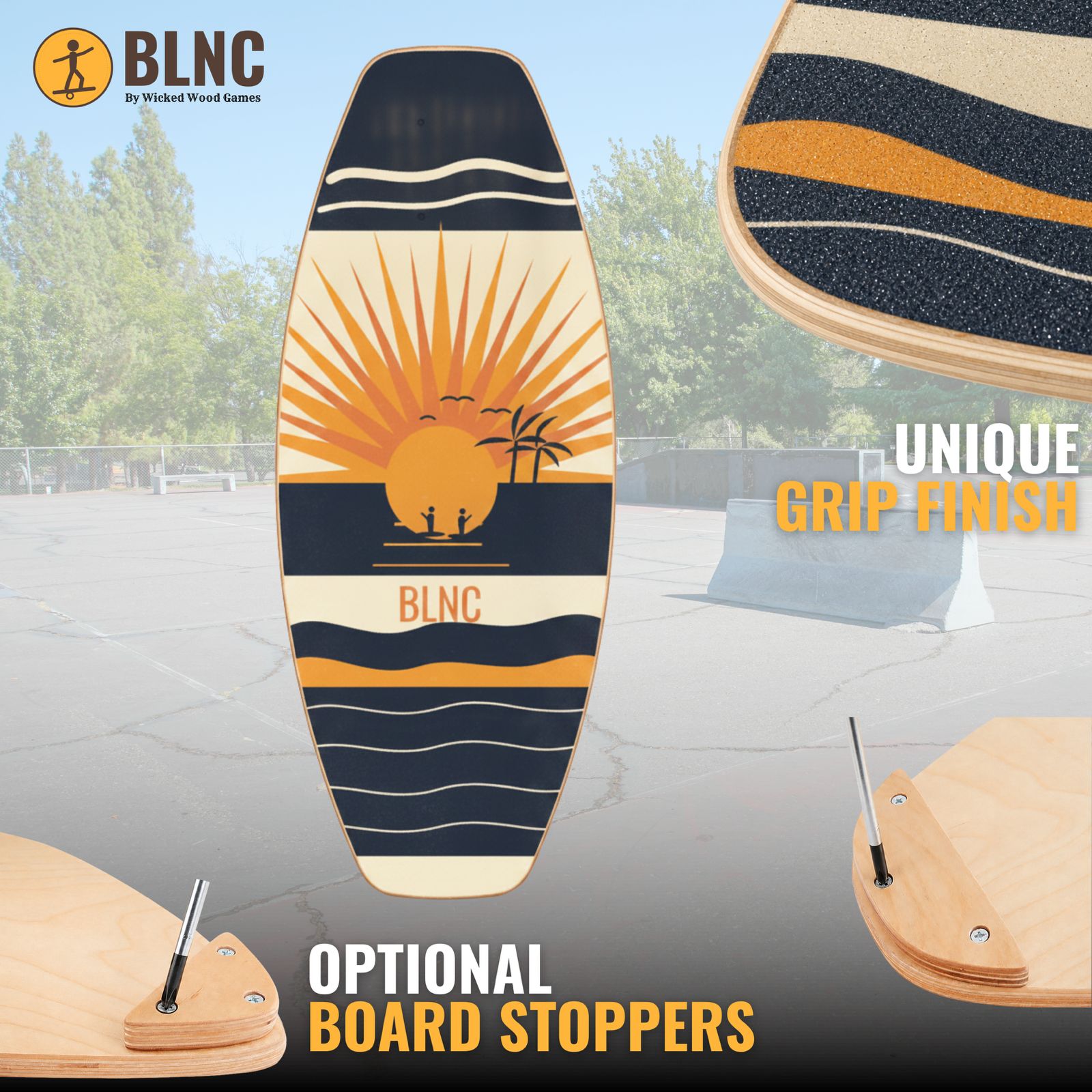 BLNC Trick Balance Board - Go Fishing - Grip Finish & Board Stoppers